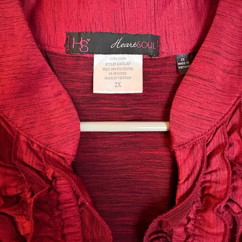 HeartSoul Crimson Ruffle-Trim V-Neck Top Size 2X - Picture 2 of 5